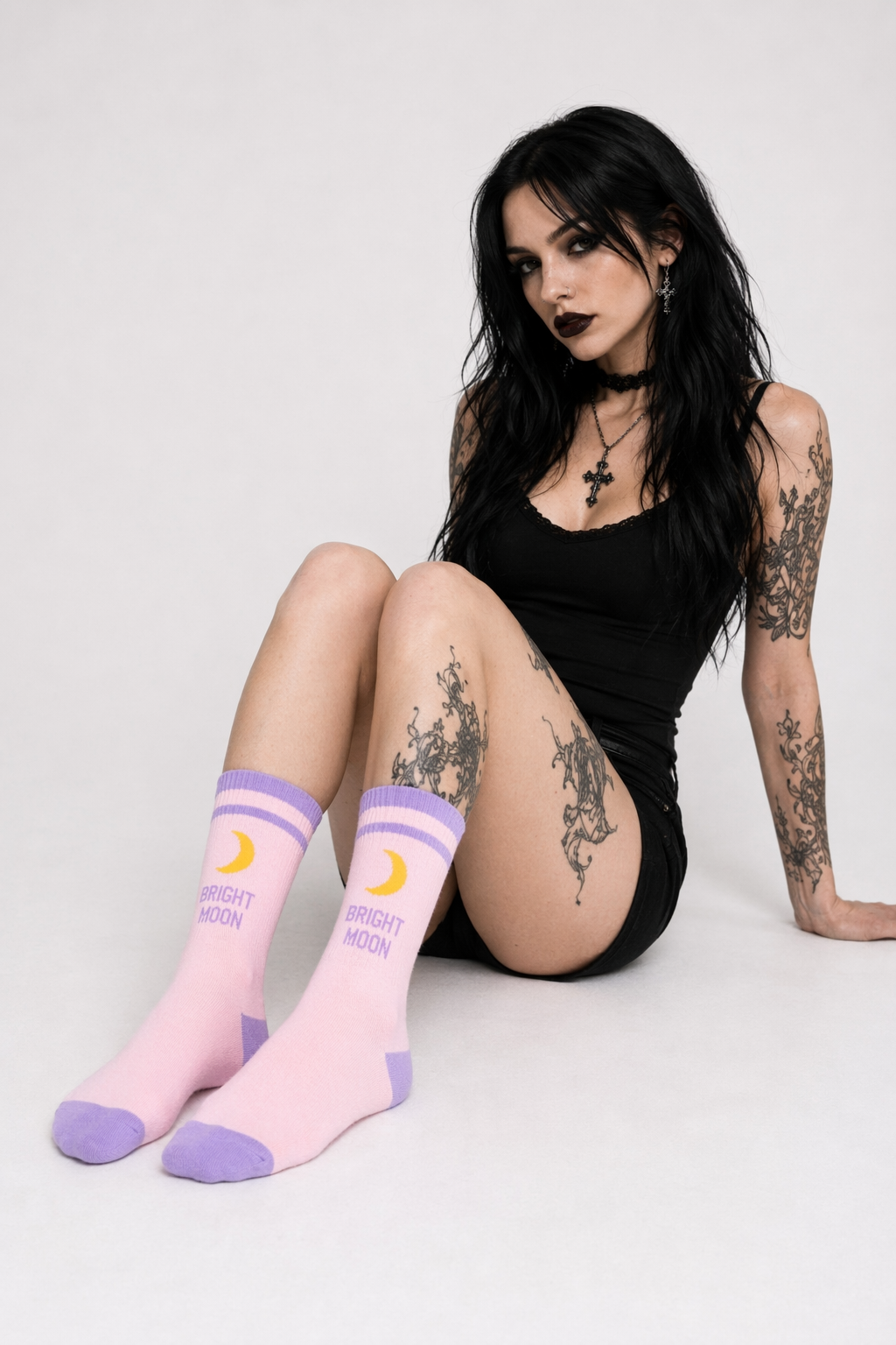 Cute Fairy Kei Moon Socks for Magical Girl Anime Aesthetic Pink Moon