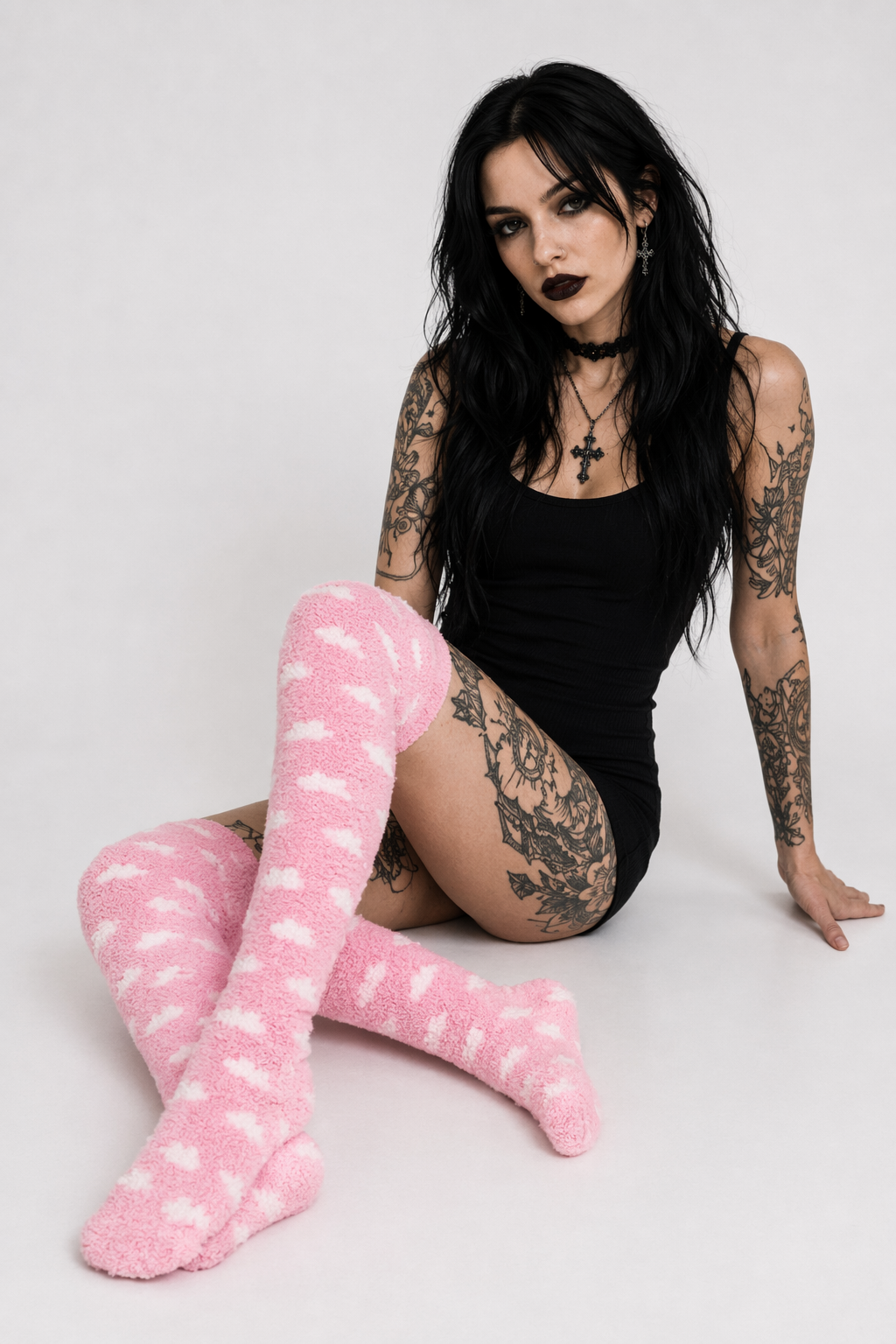 Cozy Fuzzy Thigh Highs for Kawaii Fashion Lovers Pink Clouds