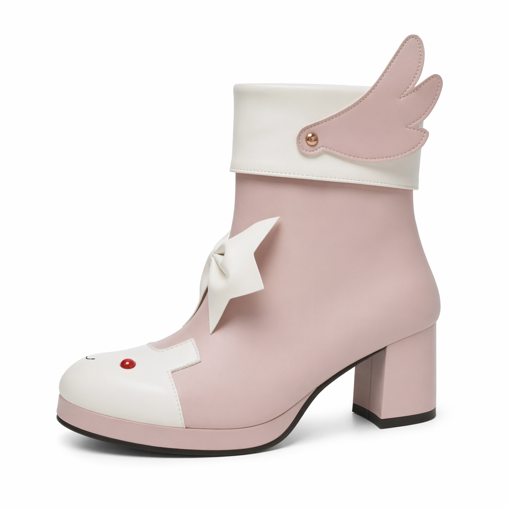 Bunny Booties with Wings for Magical Girl and Lolita Fashion Pink