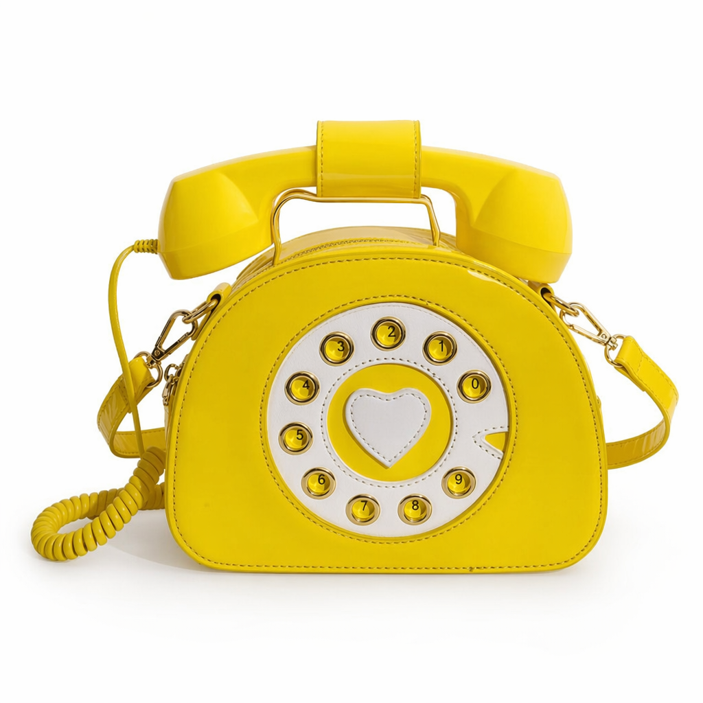Intricately Detailed 3D Rotary Telephone Handbag in Multiple Colors Yellow