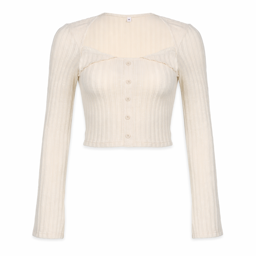 Cream Knit Cropped Sweater in Striped Cable Knit Fabric S