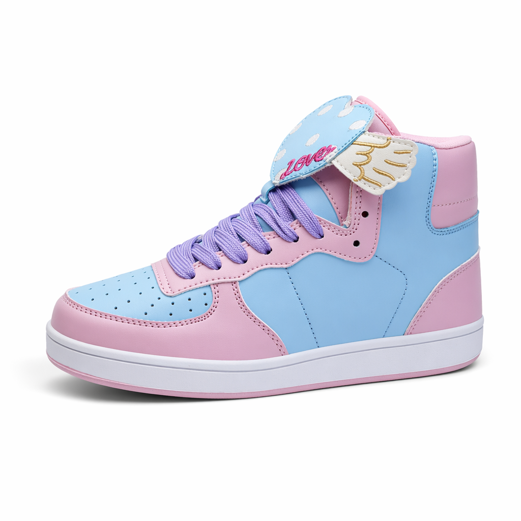 Pastel Harajuku High Top Sneakers with Winged Hearts 6
