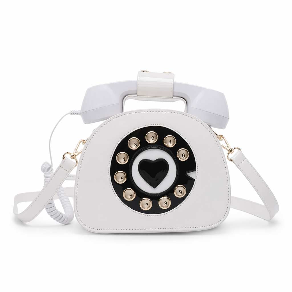 Intricately Detailed 3D Rotary Telephone Handbag in Multiple Colors White