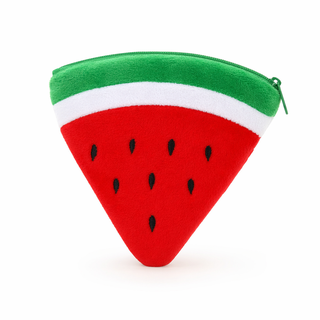 Tropical Fruit Coin Bags with Embroidery and Secure Zipper Red Watermelon Slice