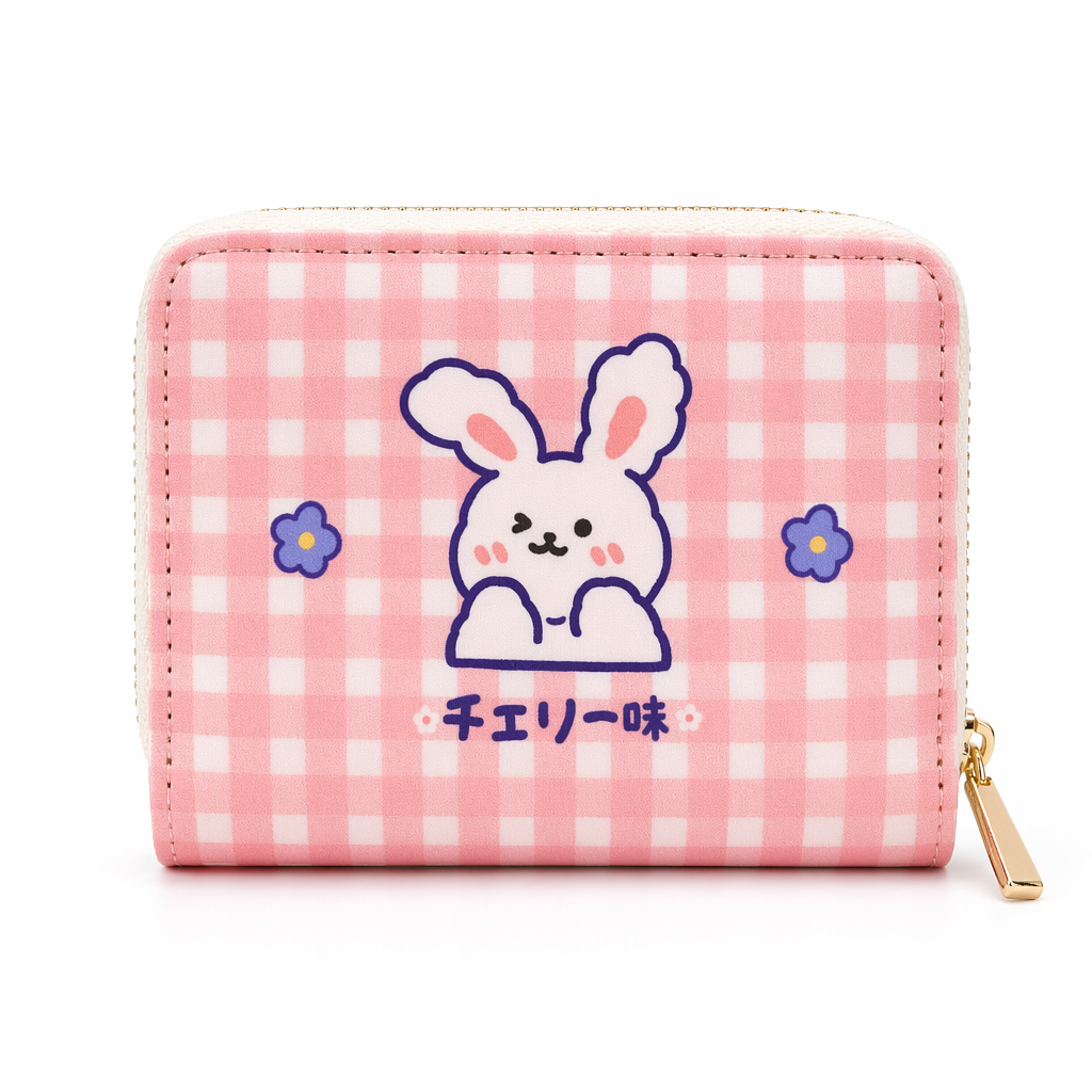 Tiny Plaid Animal Wallet for Kawaii Lovers Pink Bunny
