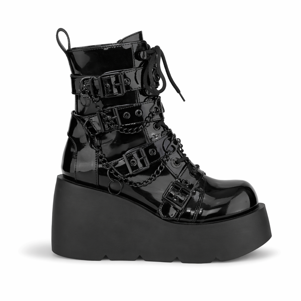 Cyber Punk Babydoll Booties for Edgy Alternative Fashion All Black Buckles