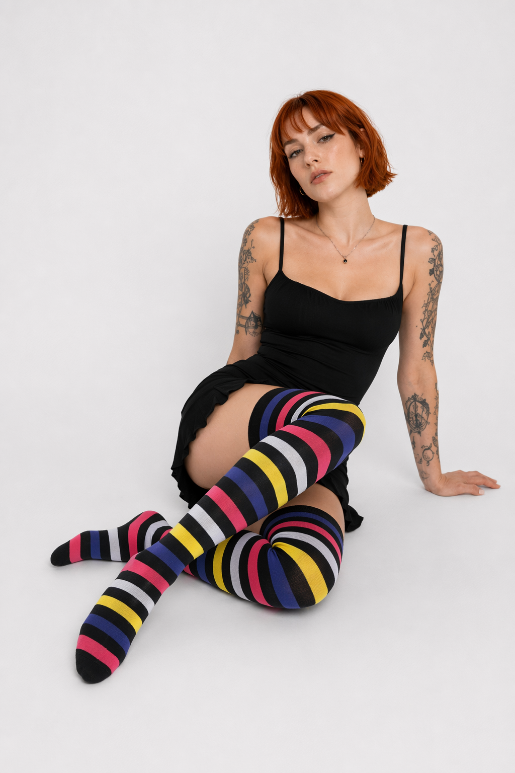Pastel Rainbow Thigh High Socks for Kawaii Pride Lovers Black Striped