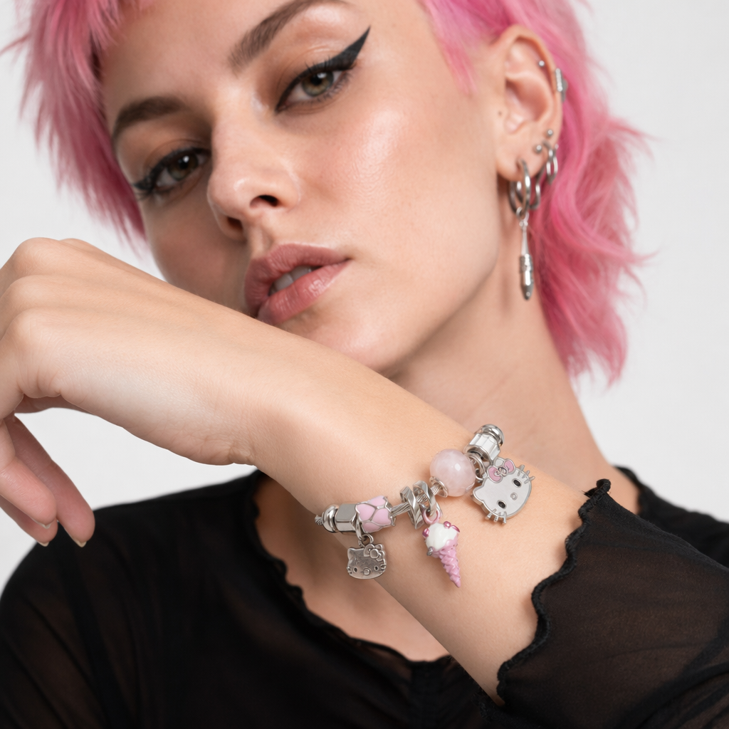 Kawaii Beaded Bracelets Inspired by Sanrio Characters Kitty Pink Icecream