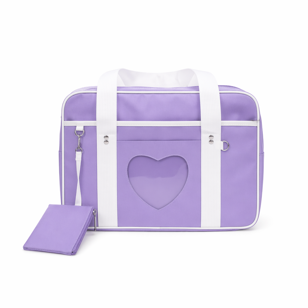 Kawaii Pastel Duffle Bag with Transparent Hearts Lavender