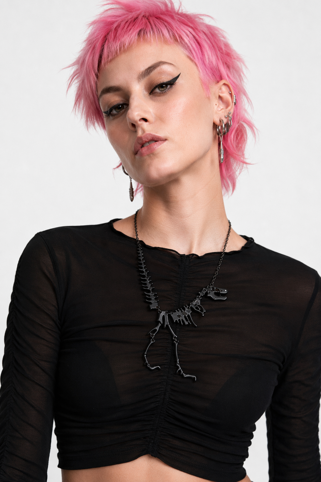 Cute T-Rex Bone Necklace in Black, Gold, or Silver Plated Hardware Black