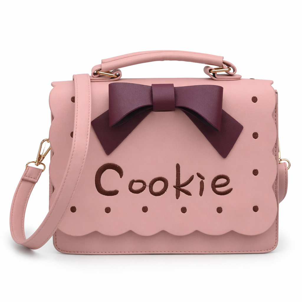 Cookie Biscuit-Shaped Handbag with Quality Gold Hardware and Embroidery Pink Cookie
