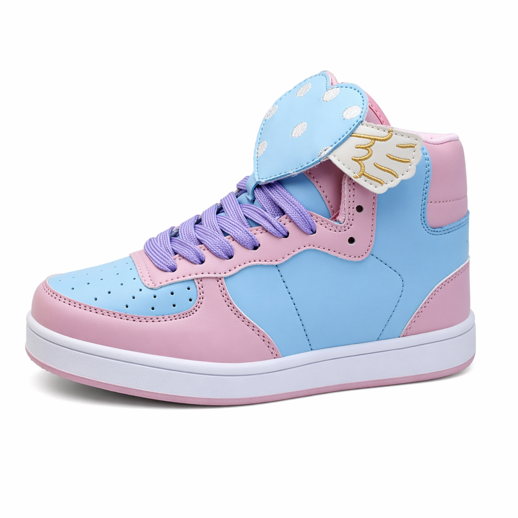 Pastel Harajuku High Top Sneakers with Winged Hearts 9