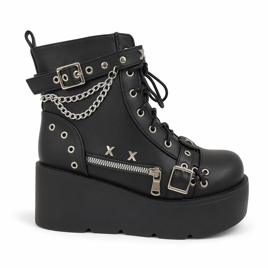 Cyber Punk Babydoll Booties for Edgy Alternative Fashion Black Low Matte