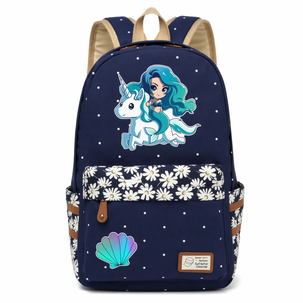 Kawaii Mermaid and Sea Creature Backpacks in Fun Designs Navy Blue 2