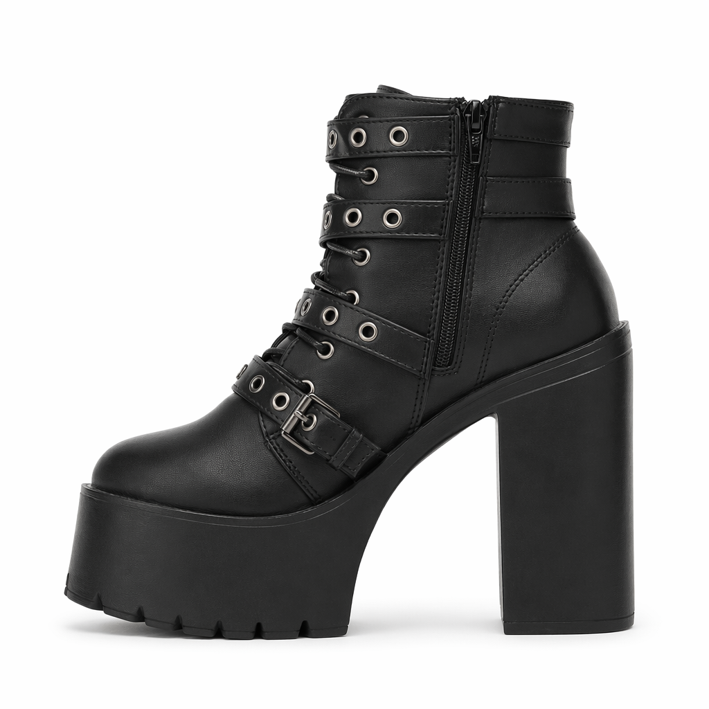 Punk Rock Chunky Block Heeled Booties for Perfect Fit Feet Default