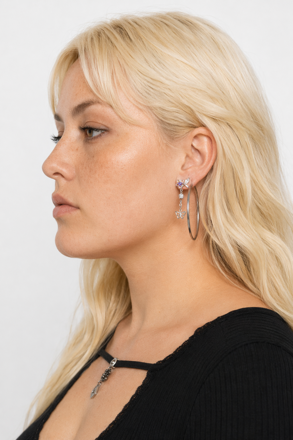 Dainty Crescent Moon Crystal Earrings with Rhinestones and Gems Butterflies