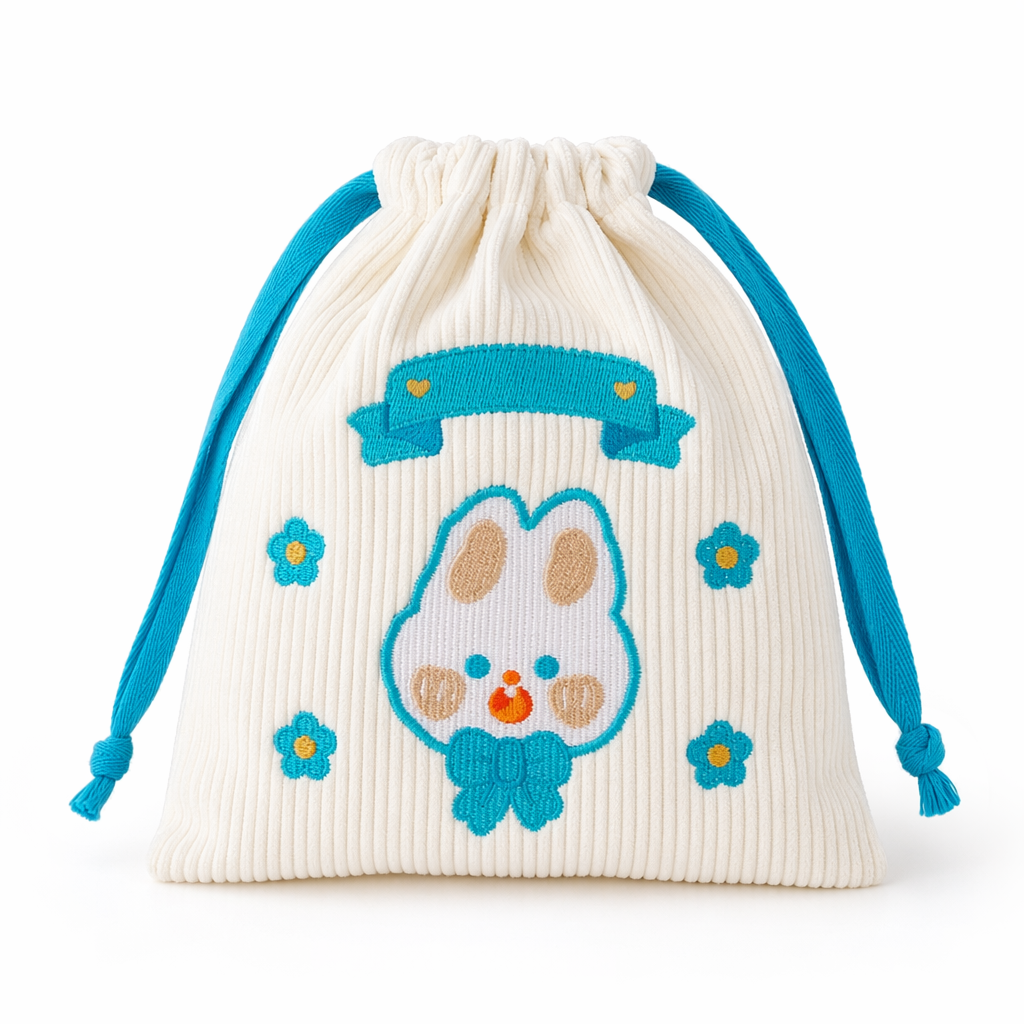 Baby Bear and Bunny Corduroy Drawstring Bags for Cute Belongings Blue
