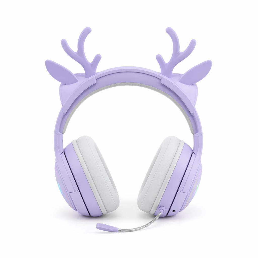 Interchangeable Deer Antler Neko Headset for Gamers and Streamers Lavender