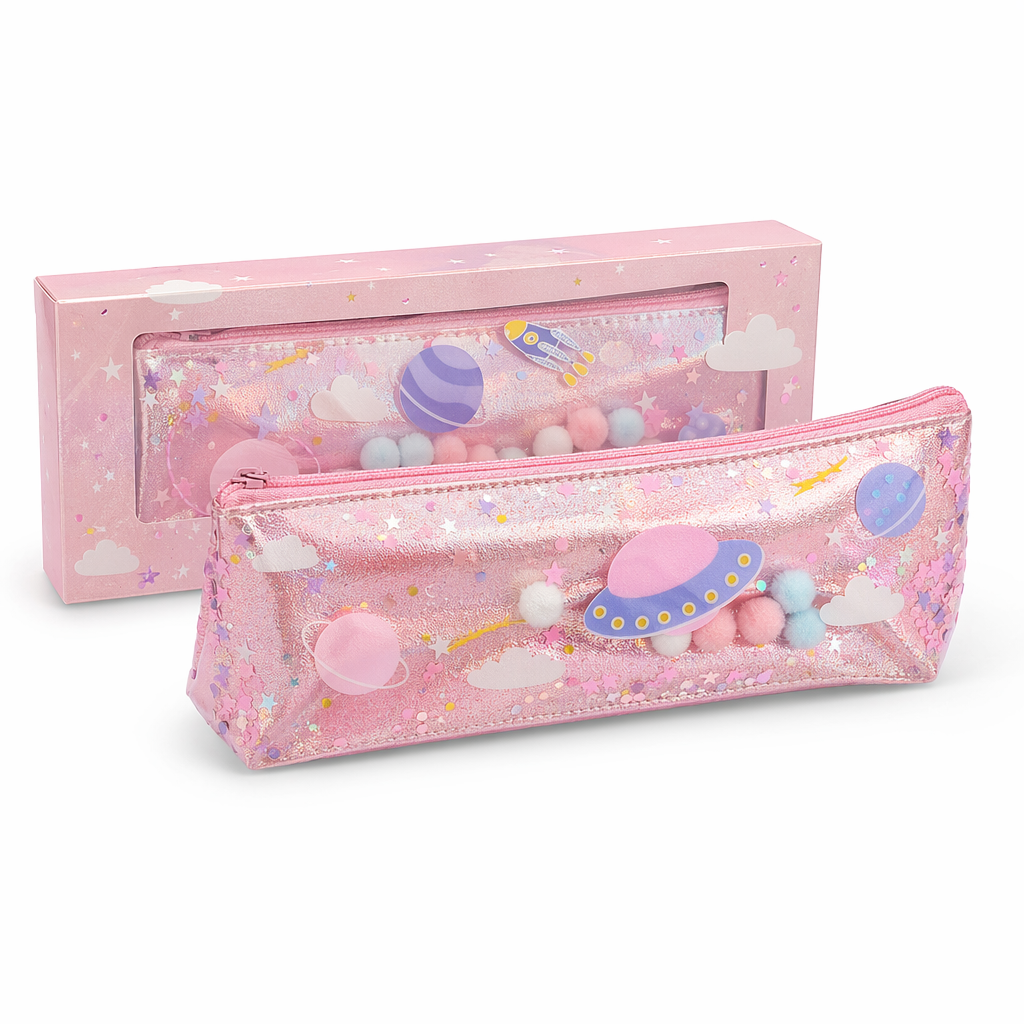 Milky Pastel Outer Space Pencil Cases for Galaxy Cosmetics Pink Spaceship