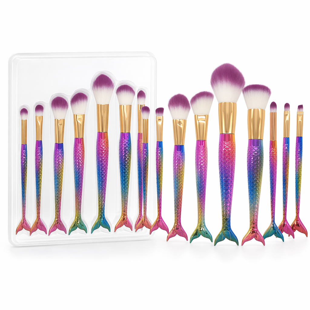 Unicorn Inspired Mermaid Fin Makeup Brushes Rainbow 10PCS