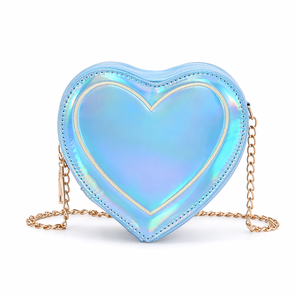 Adorable Heartbreaker Holographic Bag in Heart Shape Blue