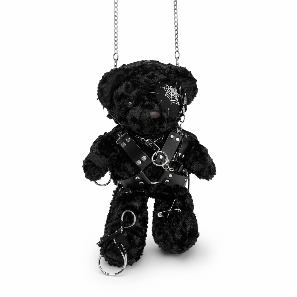 Creepy Cute Teddy Bear Messenger Bag in Gothic Style Default Title