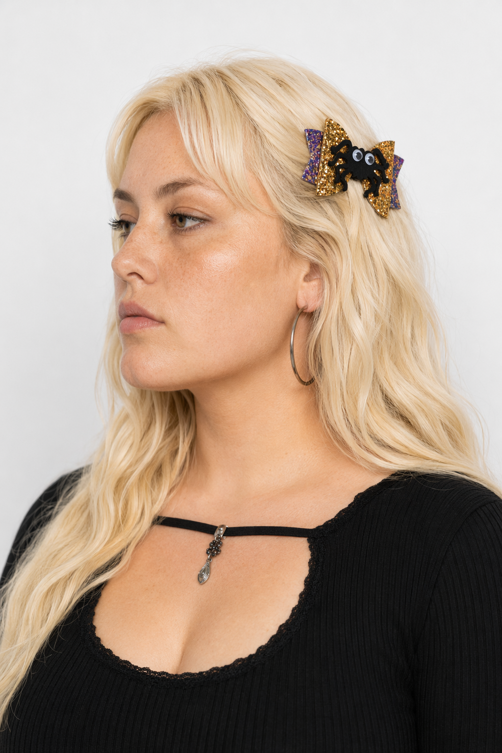 Glittery Halloween Hair Bows with Spooky Cabochons in Stock Spider
