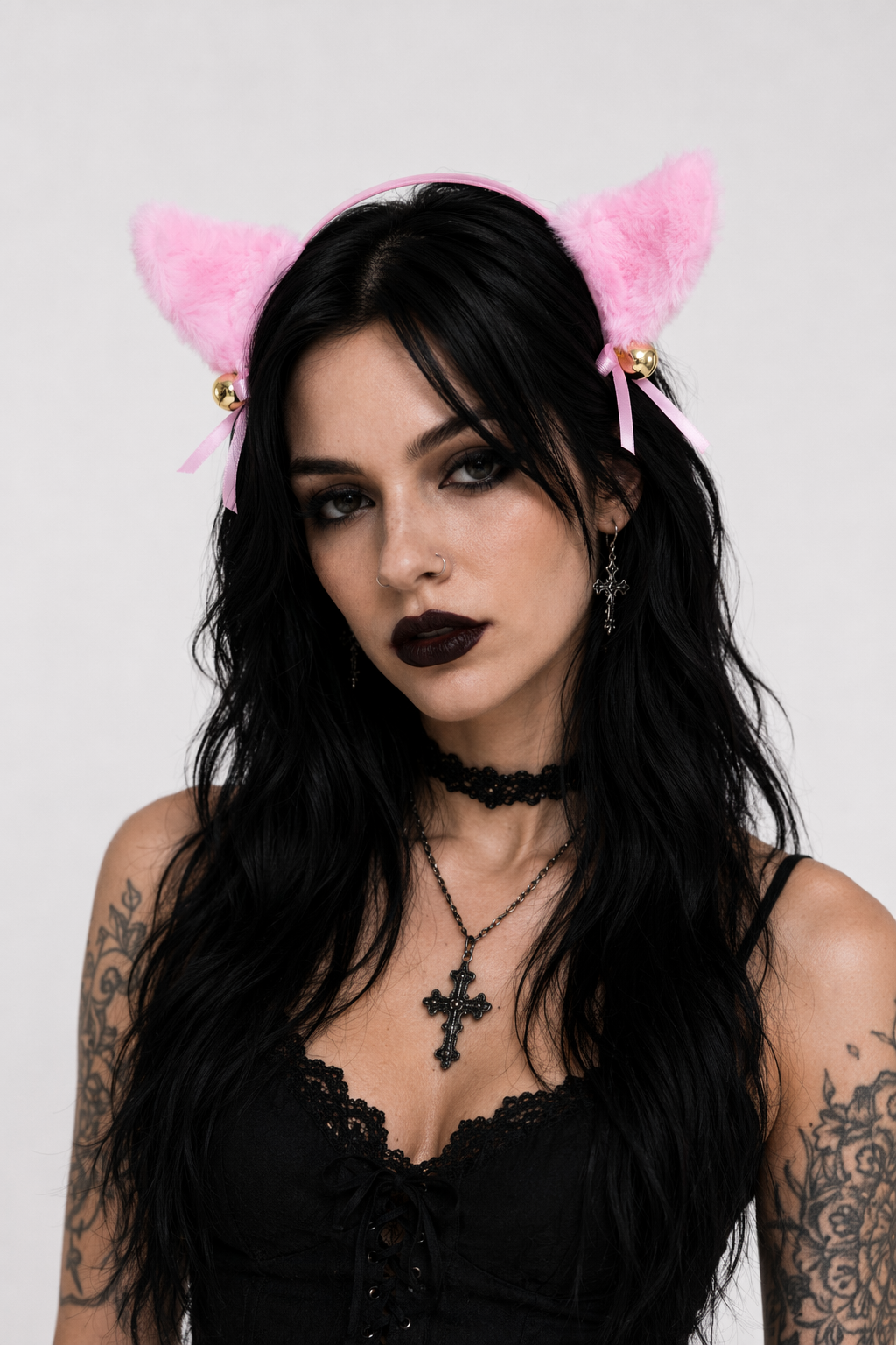 Adorable Faux Fur Fox and Kitten Ears Headband for Kawaii Outfits Pink
