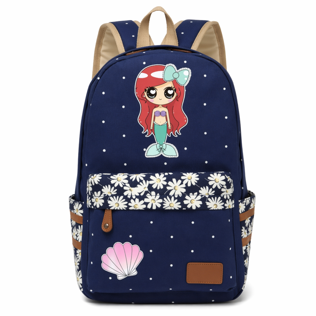 Kawaii Mermaid and Sea Creature Backpacks in Fun Designs Navy Blue 3