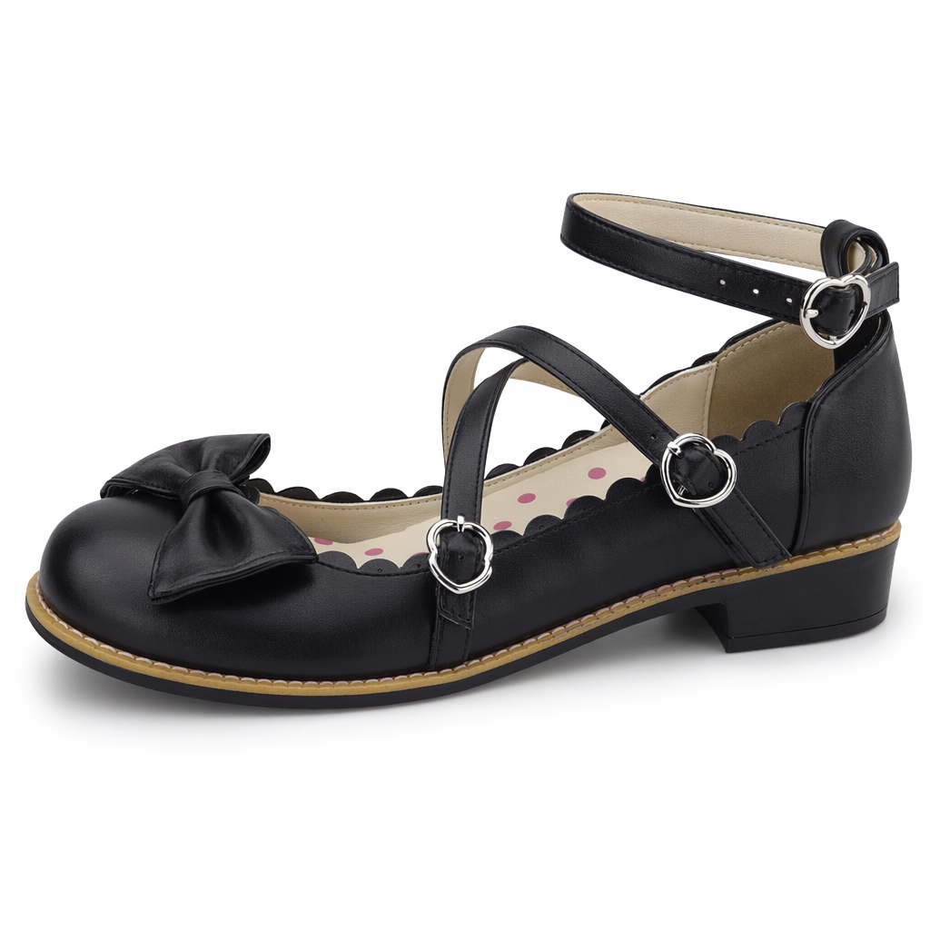 Elegant Lolita Shoes with Comfy Low Heel and Secure Buckle Black