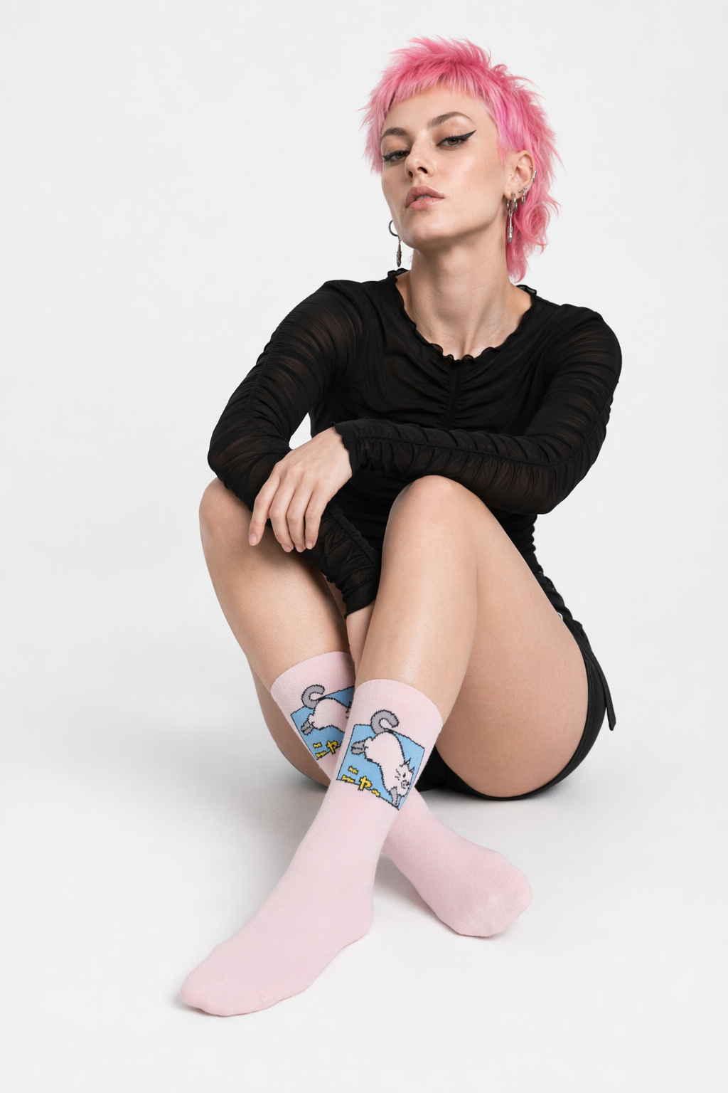 Kawaii Japanese Harajuku Cotton Prehistoric Socks Pink Cat