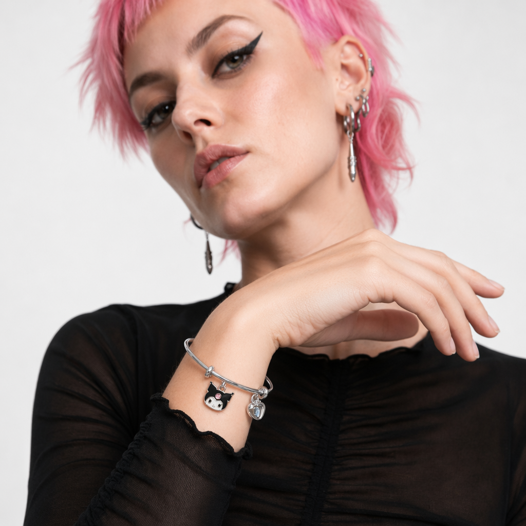 Kawaii Beaded Bracelets Inspired by Sanrio Characters Silver Bangle Kuromi