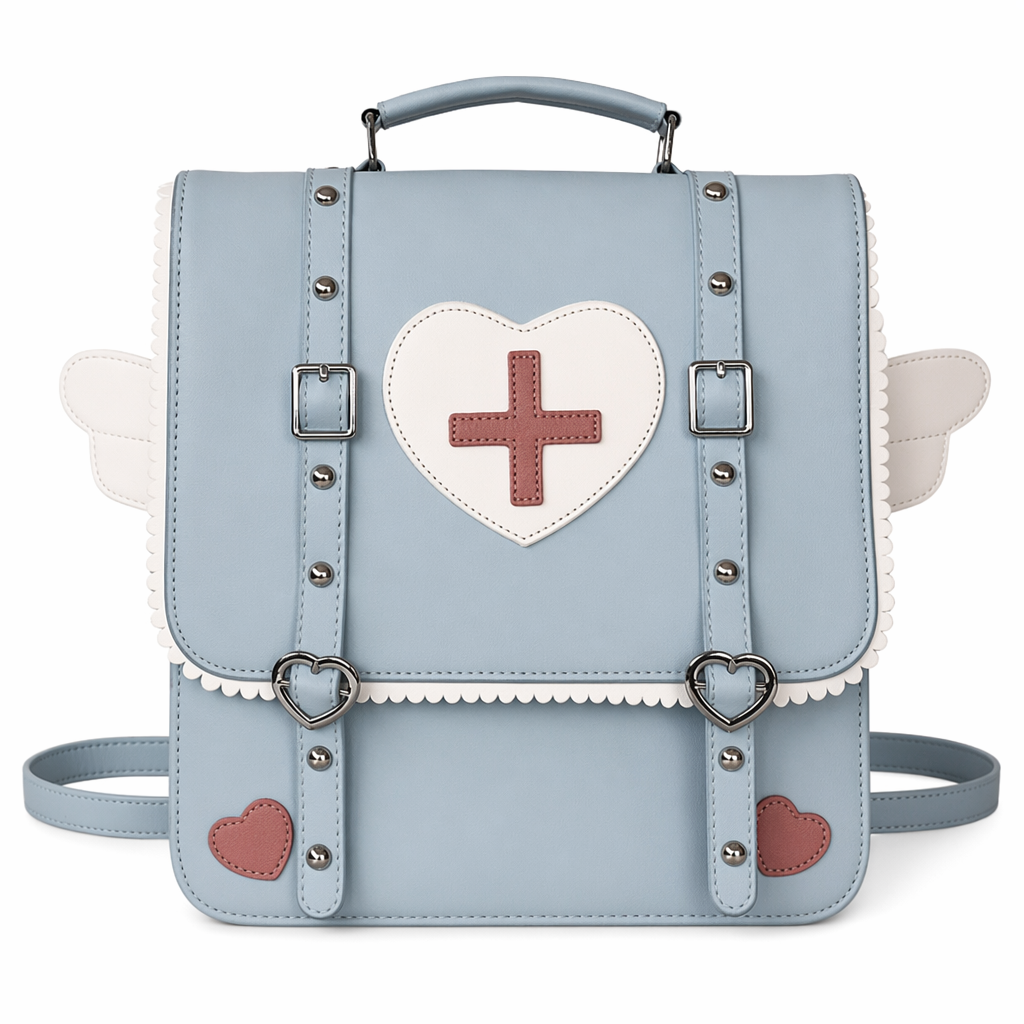 Menhera Inspired Paste Goth Backpack Purse with Heart Design Blue