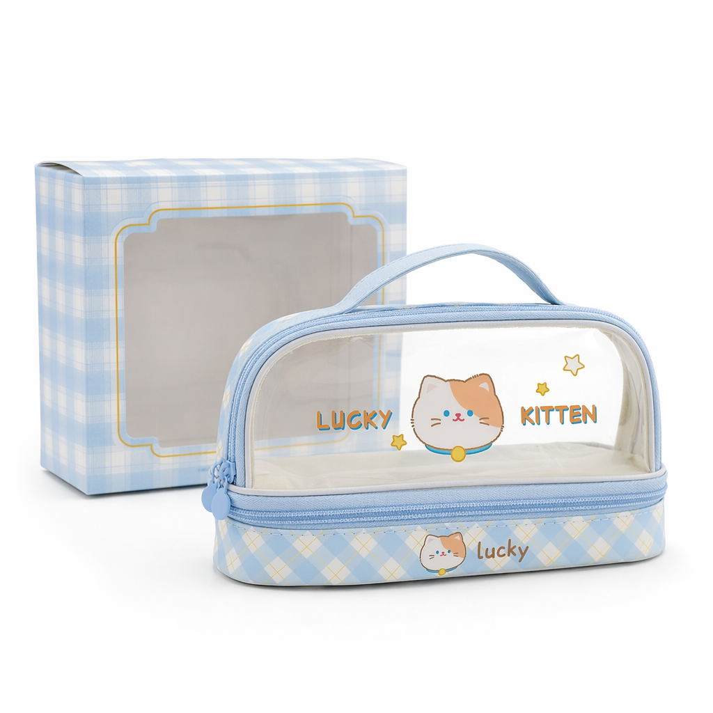 Kawaii Bunny Stationery and Makeup Bag for Cute Organization Blue