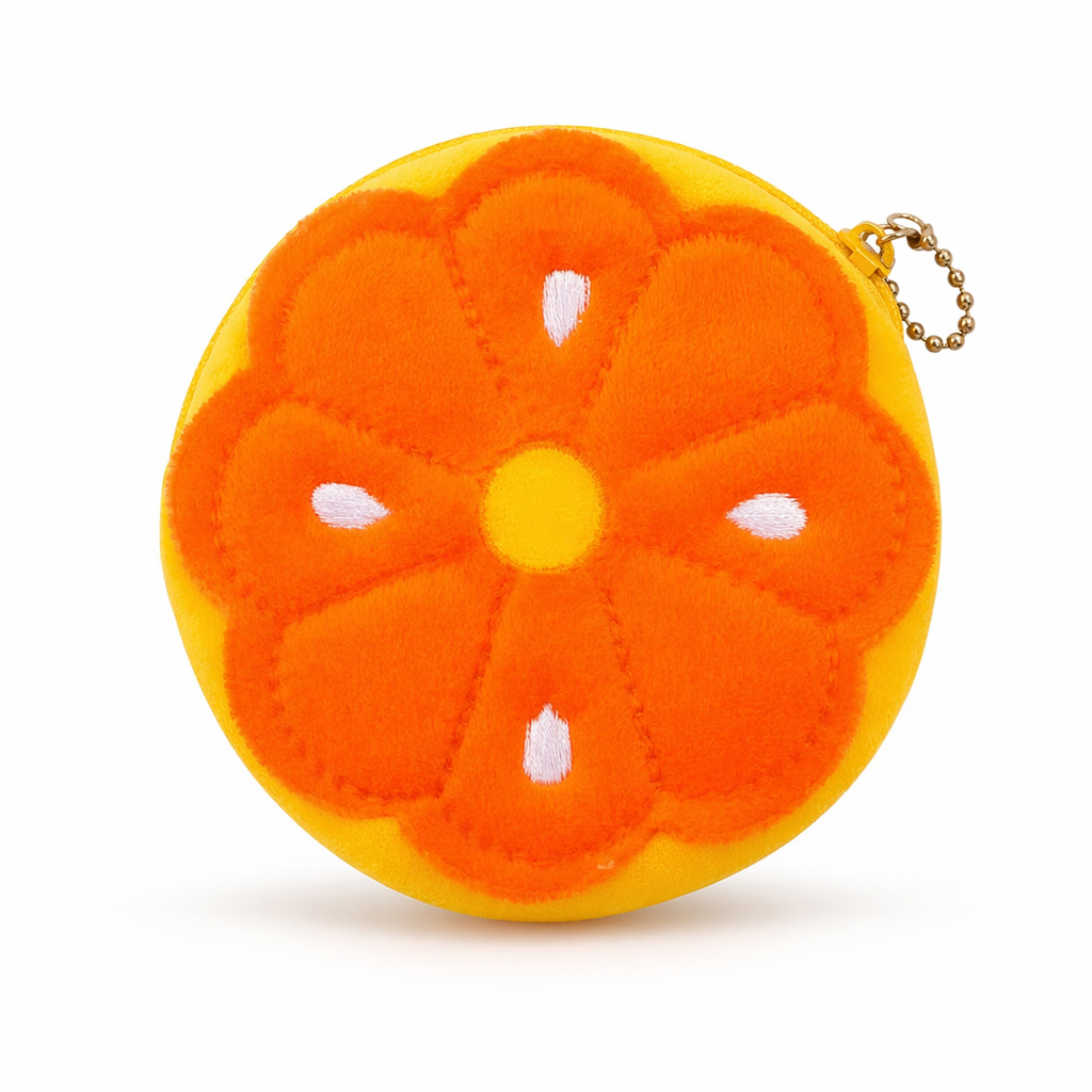 Tropical Fruit Coin Bags with Embroidery and Secure Zipper Orange Circle
