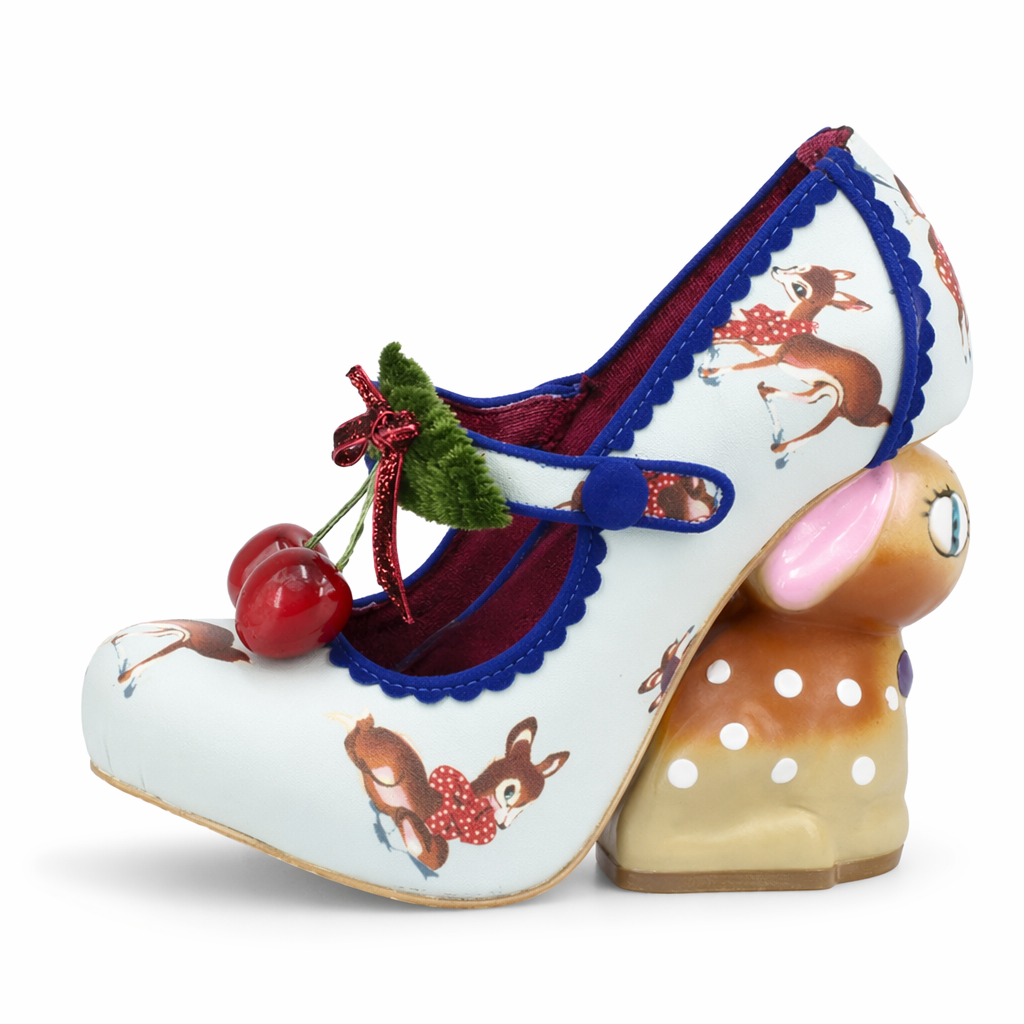 Luxury Vintage Inspired Baby Deer Platform Cherry Pumps Blue