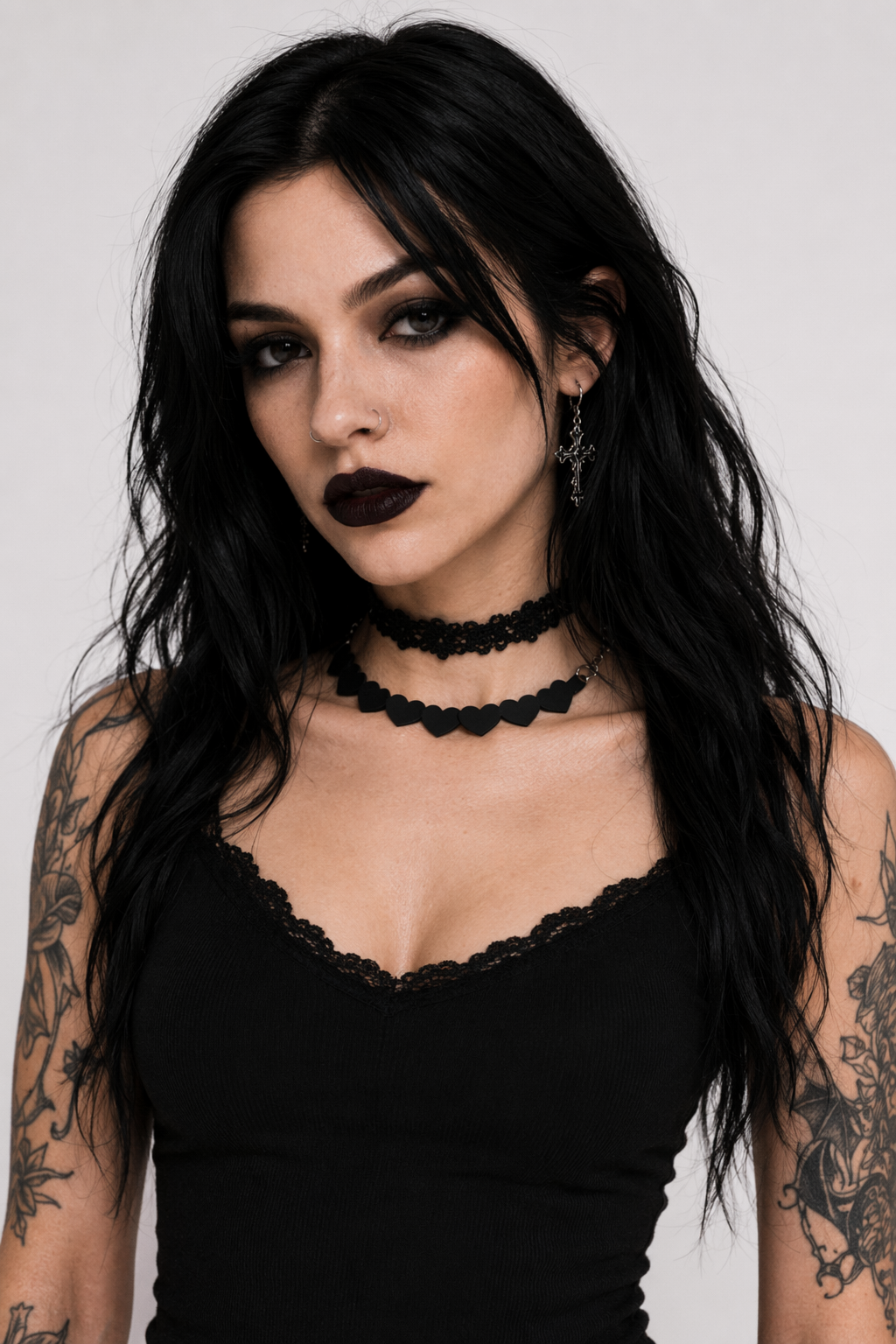 Jet Black Heart Choker Necklace for Chic Goth Fashion Solid