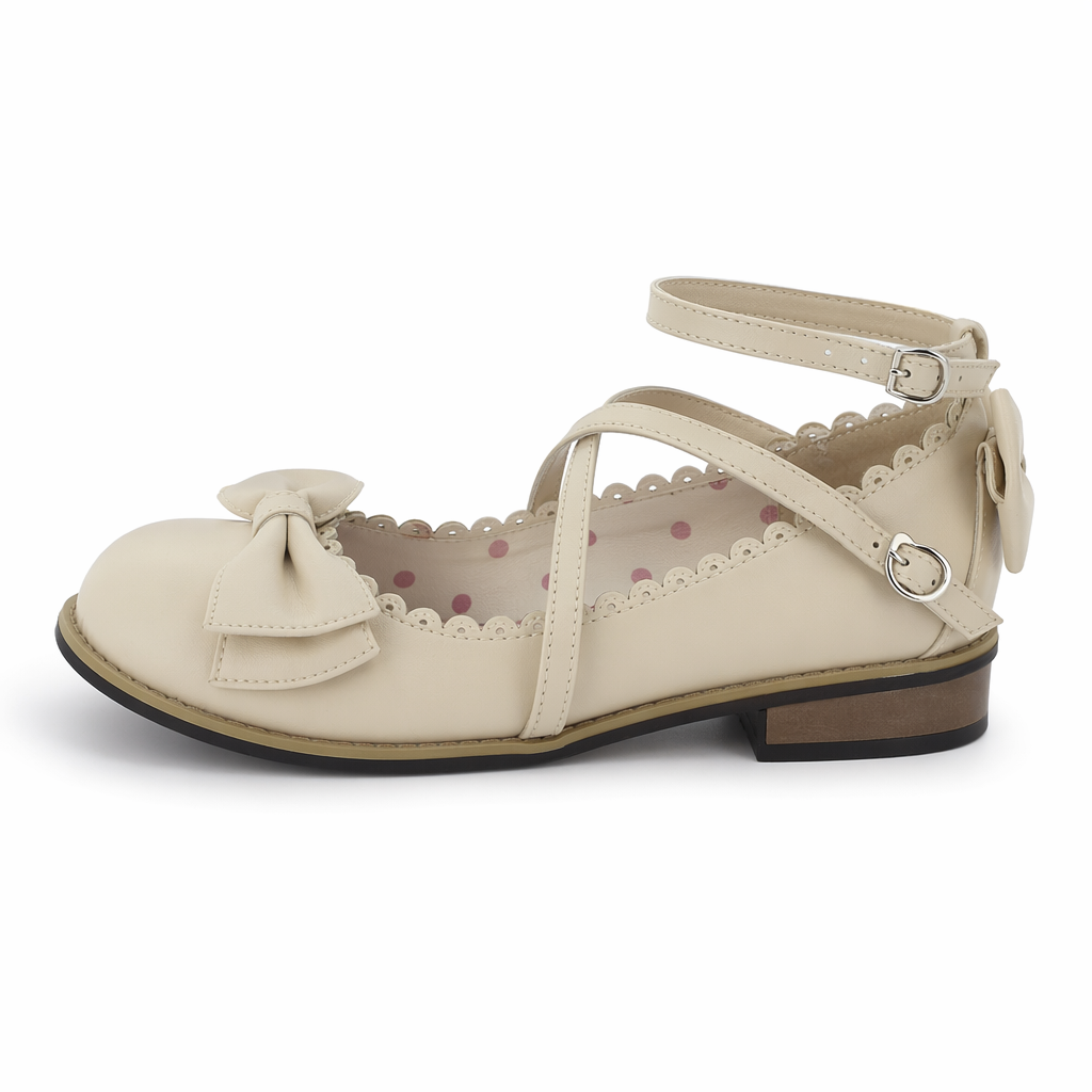 Elegant Lolita Shoes with Comfy Low Heel and Secure Buckle Beige