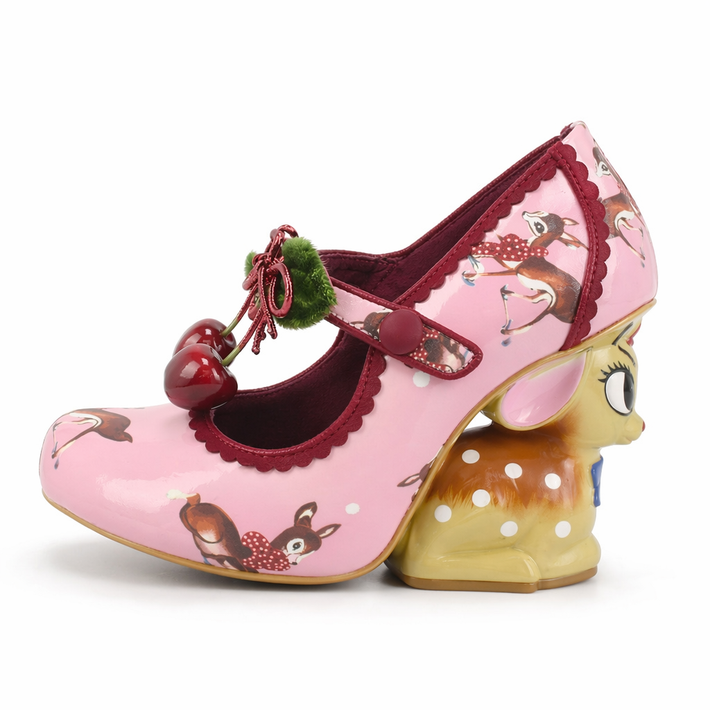 Luxury Vintage Inspired Baby Deer Platform Cherry Pumps Pink