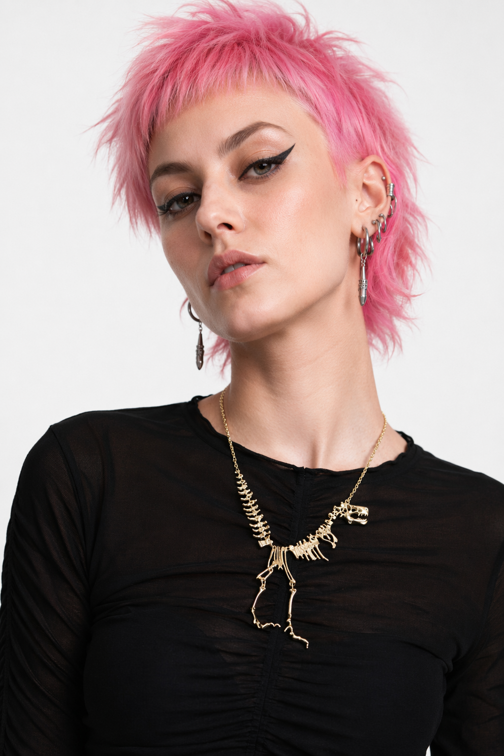 Cute T-Rex Bone Necklace in Black, Gold, or Silver Plated Hardware Gold