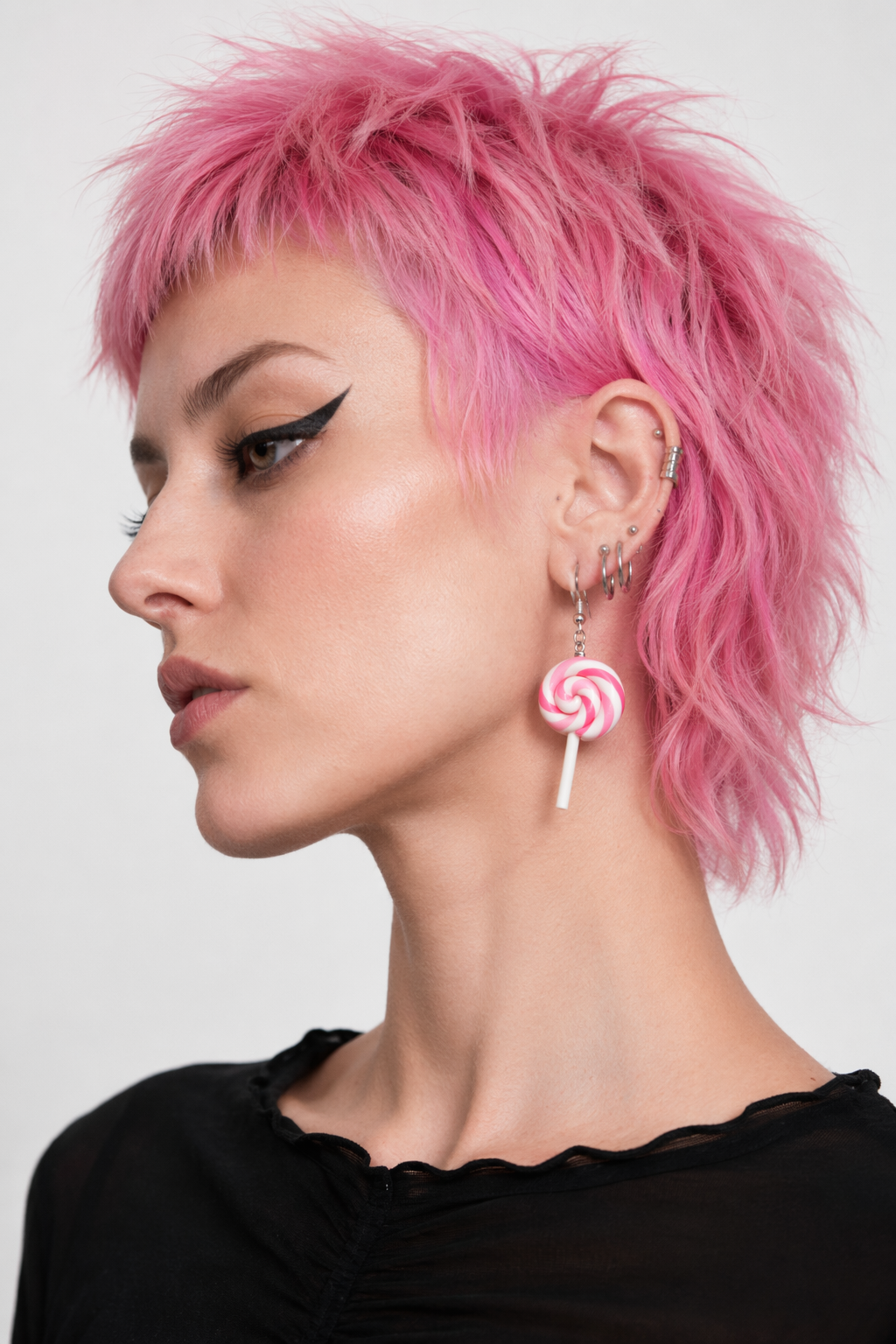 Colorful Polymer Clay Lollipop Rainbow Earrings and Pendant Necklace Pink Earrings