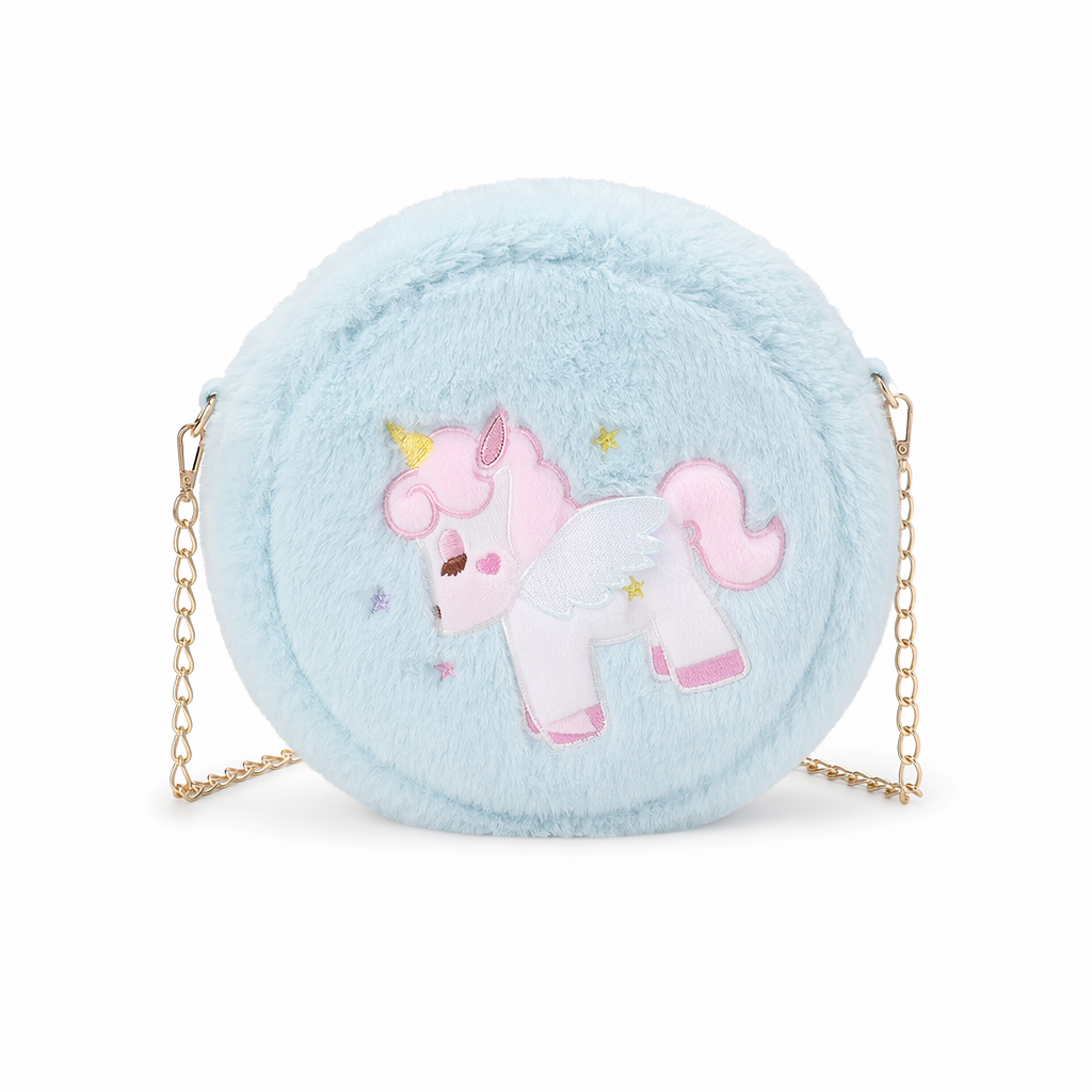 Milky Pastel Fluffy Lolita Purses for Kawaii Fashion Lovers Blue Unicorn Purse