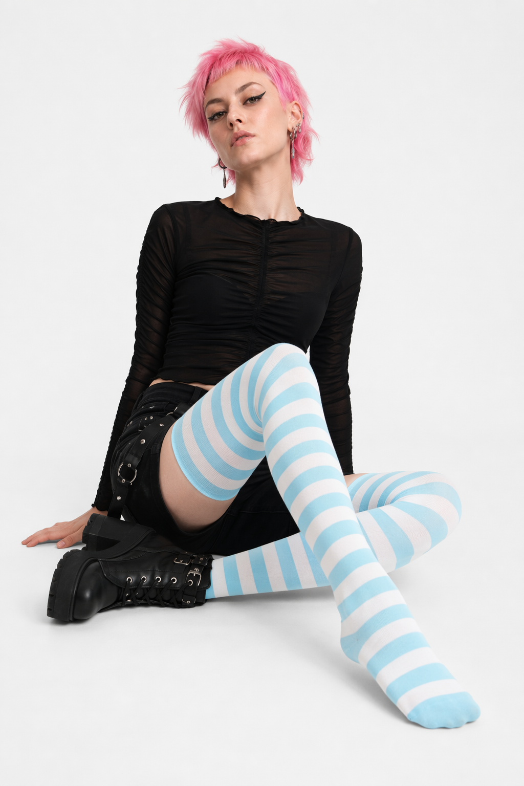 Thigh High Lolita Style Socks with Quality Elastic Comfort Blue