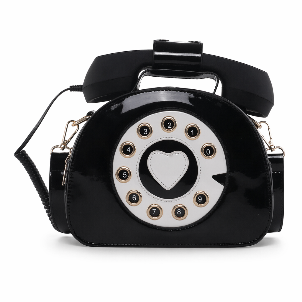 Intricately Detailed 3D Rotary Telephone Handbag in Multiple Colors Black