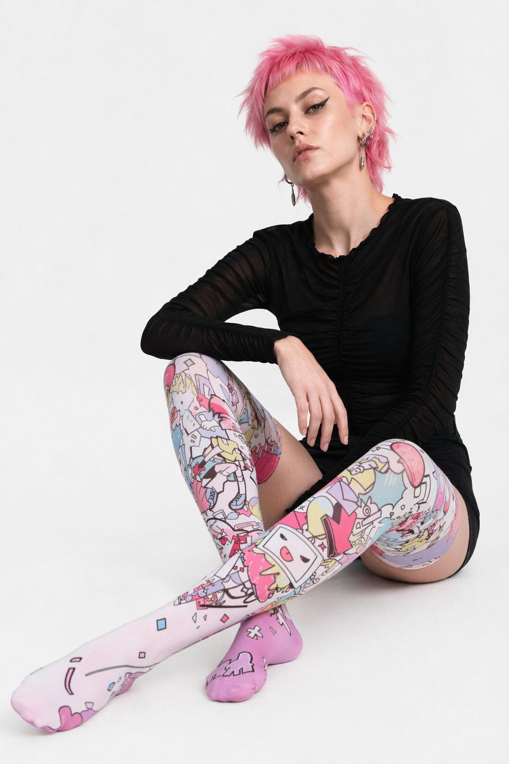 Kawaii Explosion Stockings with Vibrant Pastel Inspired Print Graffiti Style