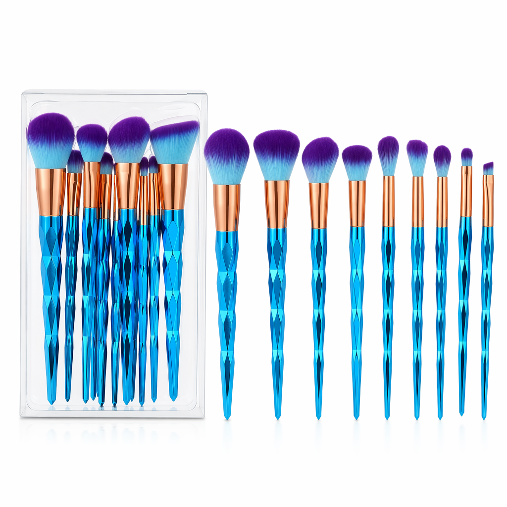 Unicorn Inspired Diamond Patterned Makeup Brushes 10pcs