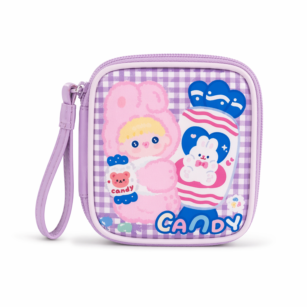 Bold Kawaii Patterned Pouch for Cords and Chargers Purple Candy