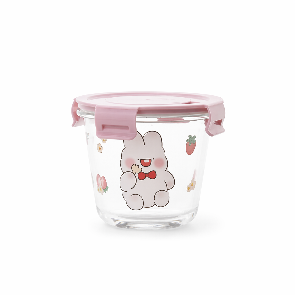Kawaii Bunny Microwave Glass Bowl with Lid for Cute Mealtime Fun Bunny