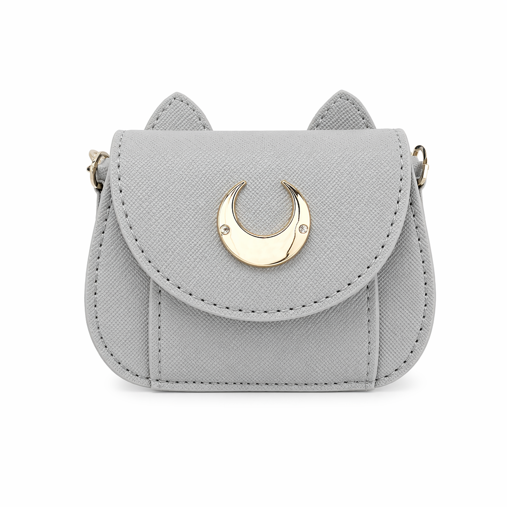 Stunning White Magical Girl Handbag with Cat Print Interior Grey