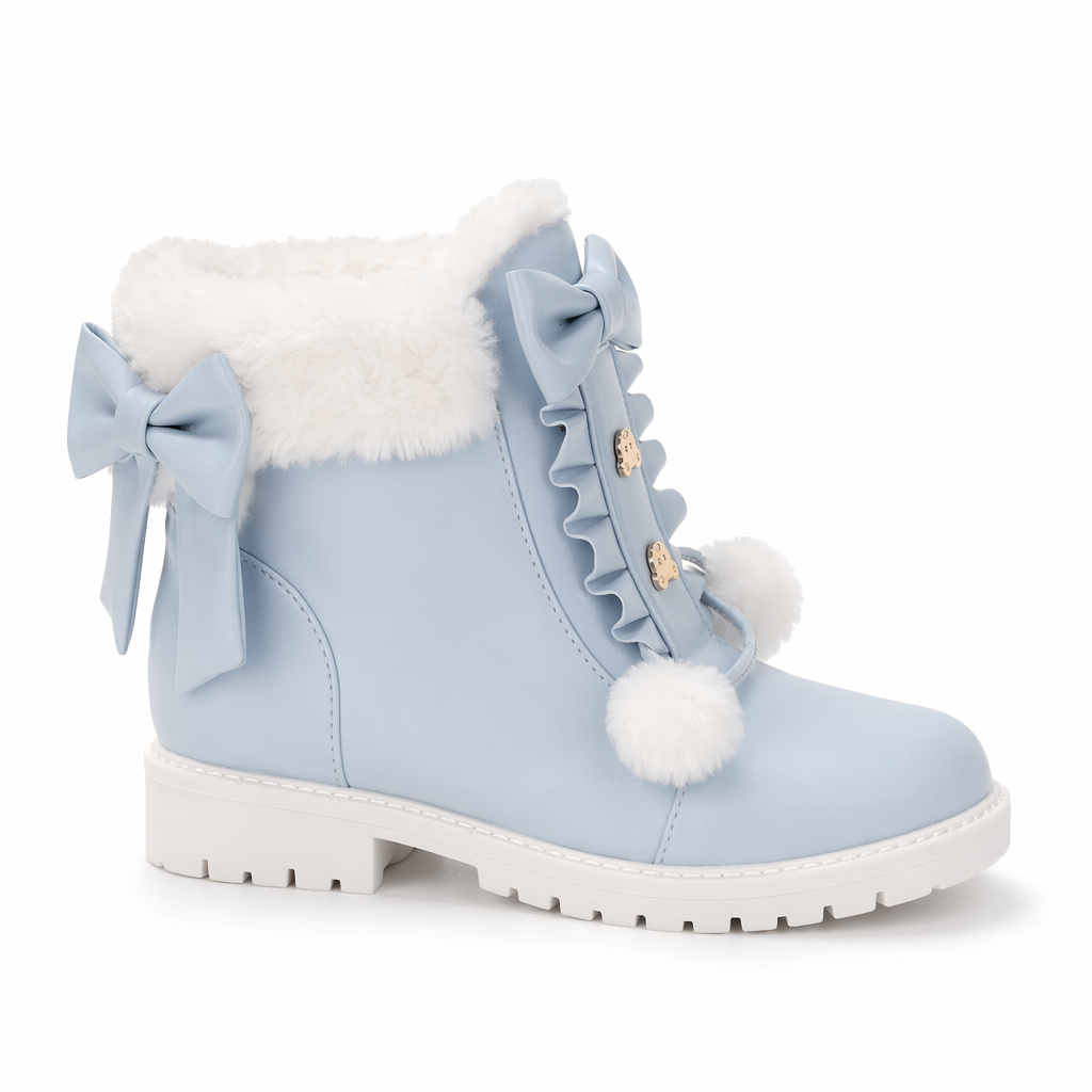 Perfectly Precious Sweet Lolita Faux Fur Ankle Booties Blue
